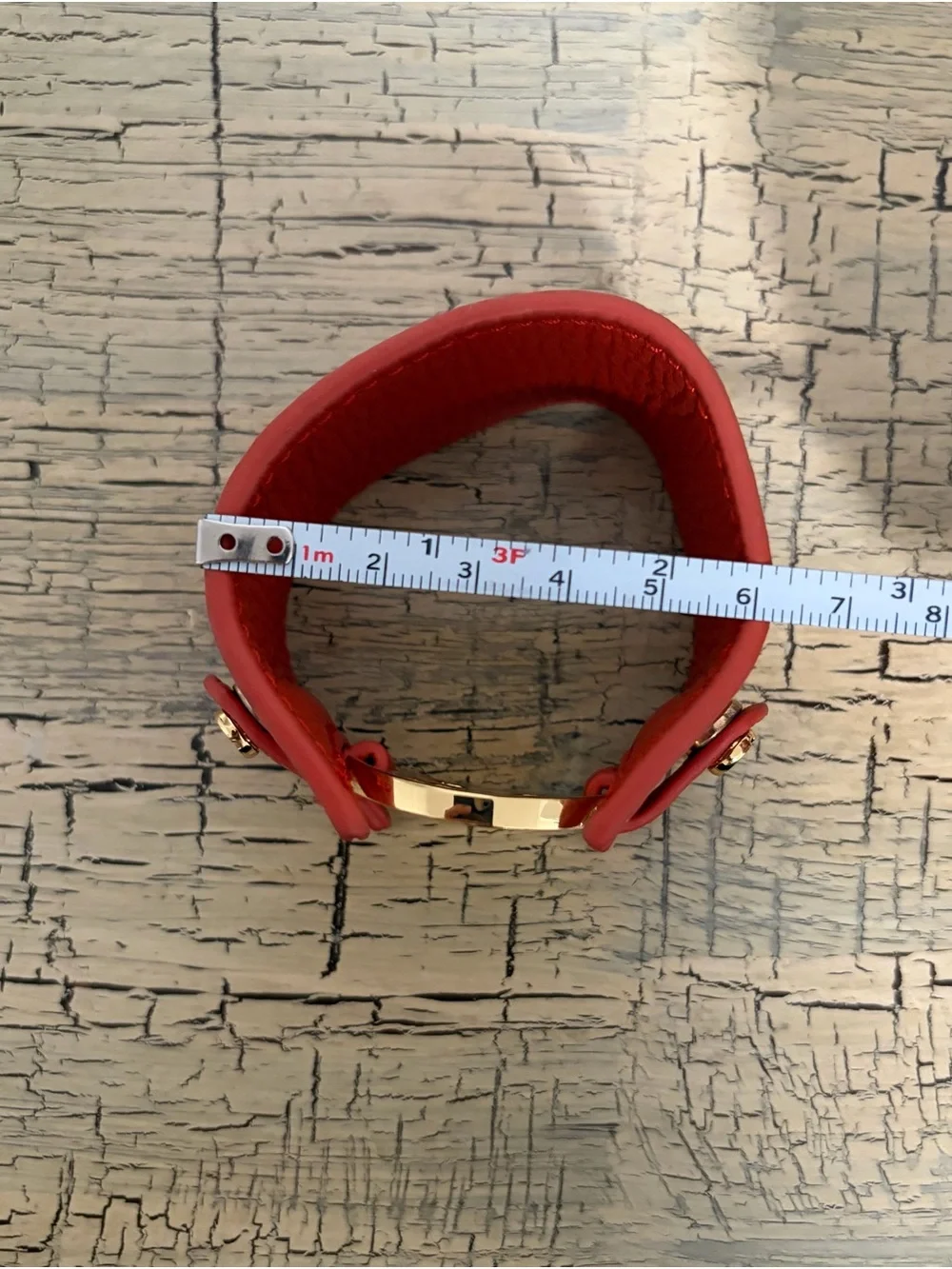 Tory Burch Orange Leather Logo Cuff Bracelet with Gold-Tone Emblem